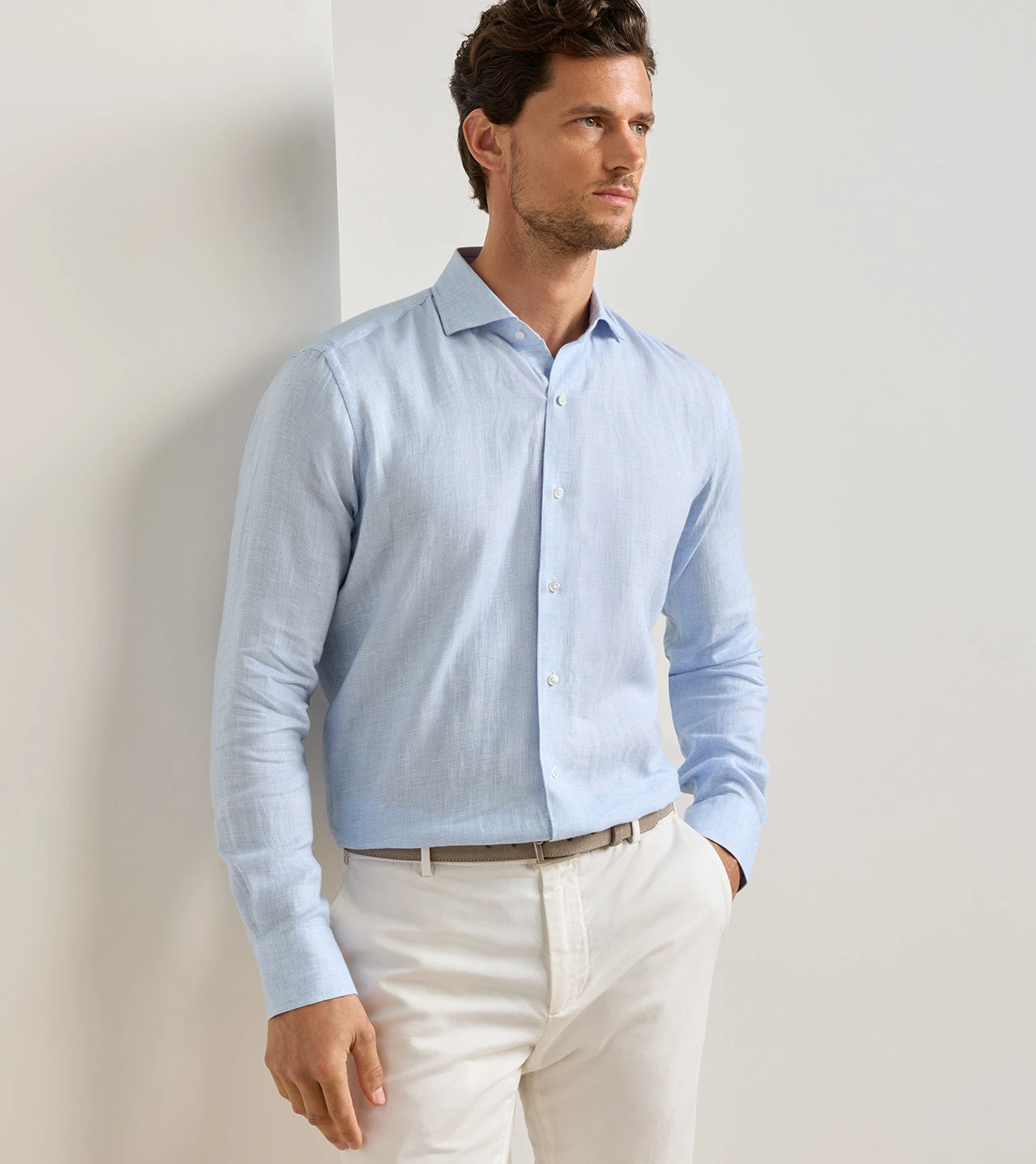 Astino Lino Check Sport Shirt in Blue Frost - Alternate Image 1