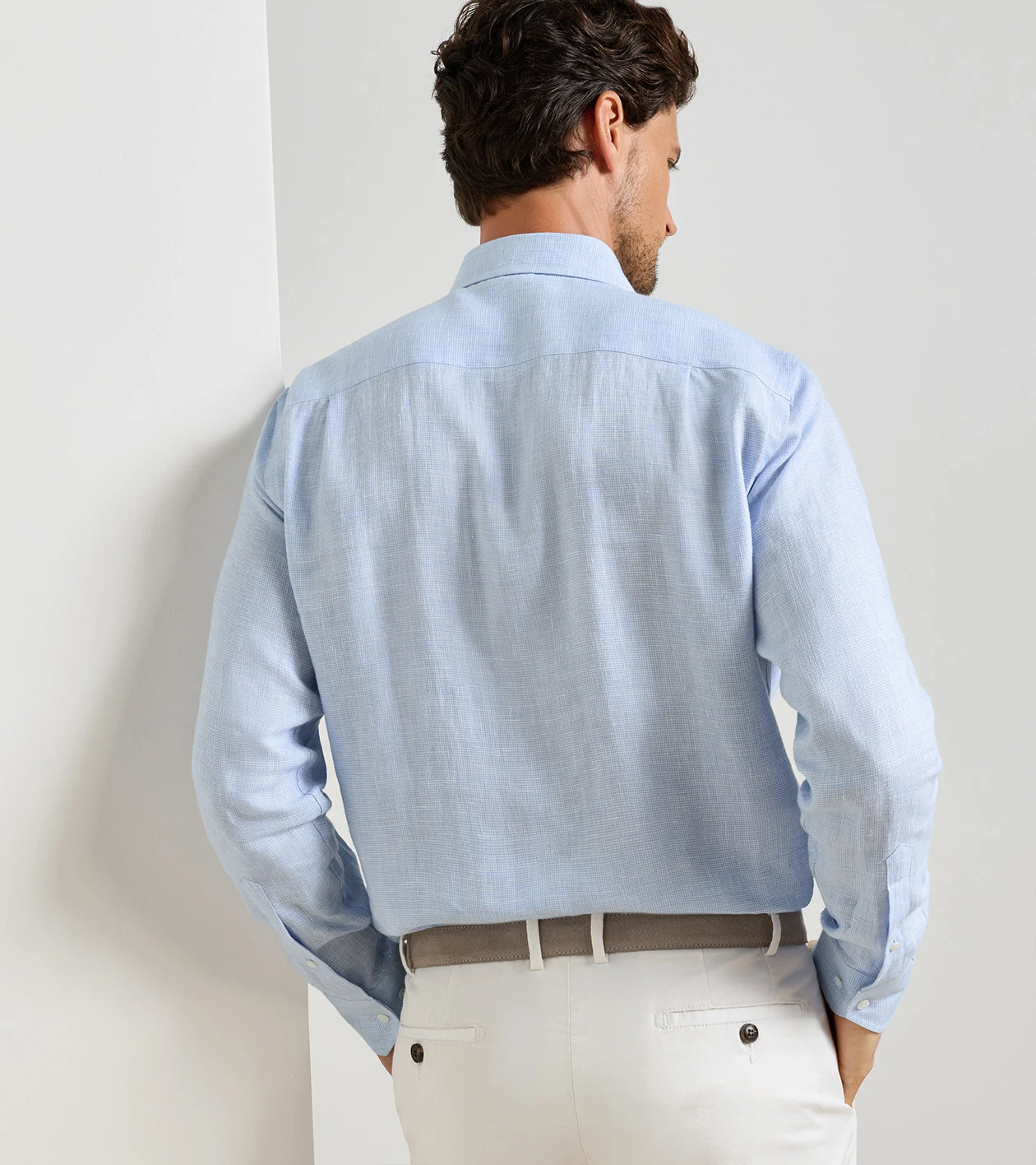 Astino Lino Check Sport Shirt in Blue Frost - Alternate Image 2
