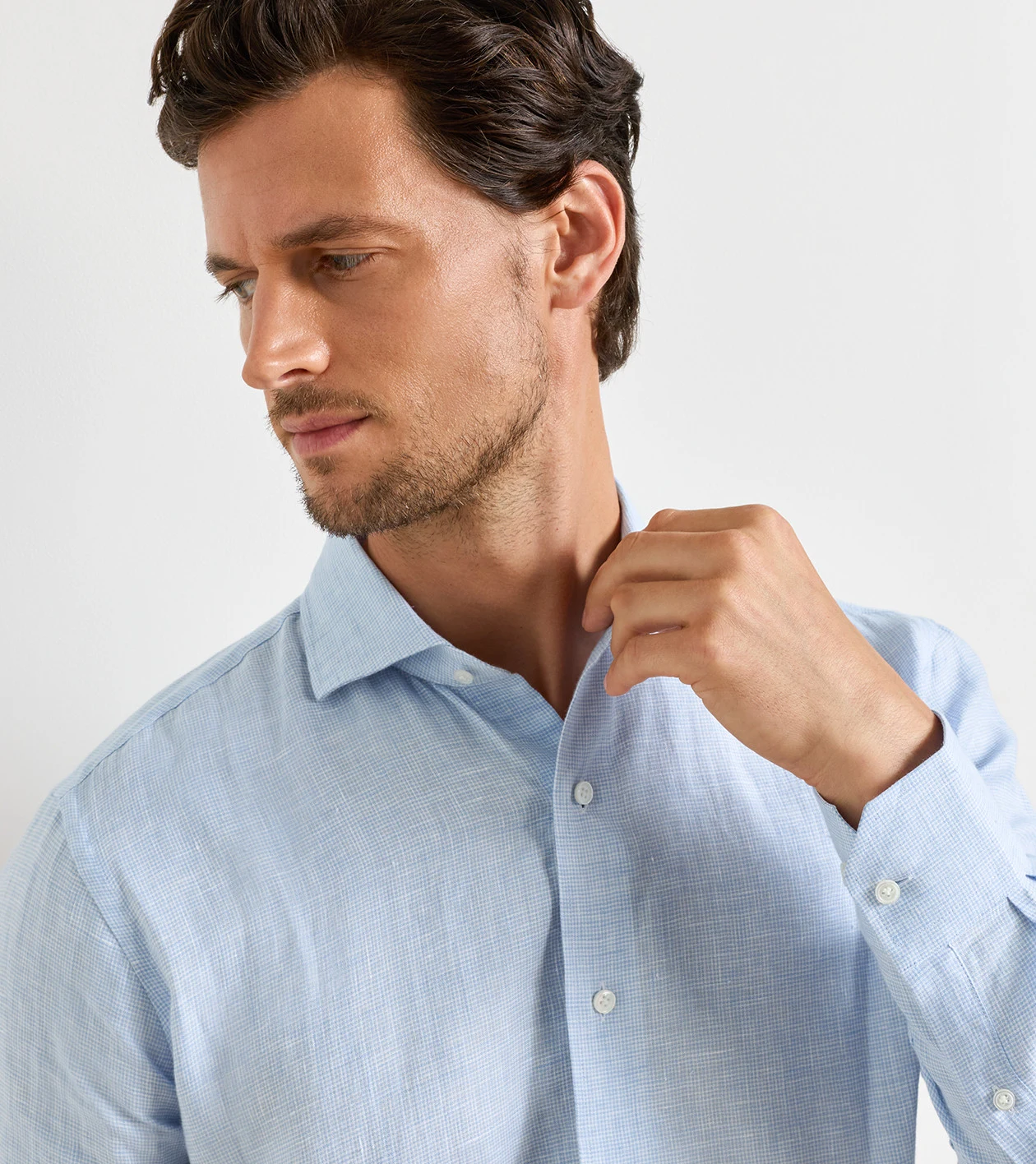 Astino Lino Check Sport Shirt in Blue Frost - Alternate Image 3
