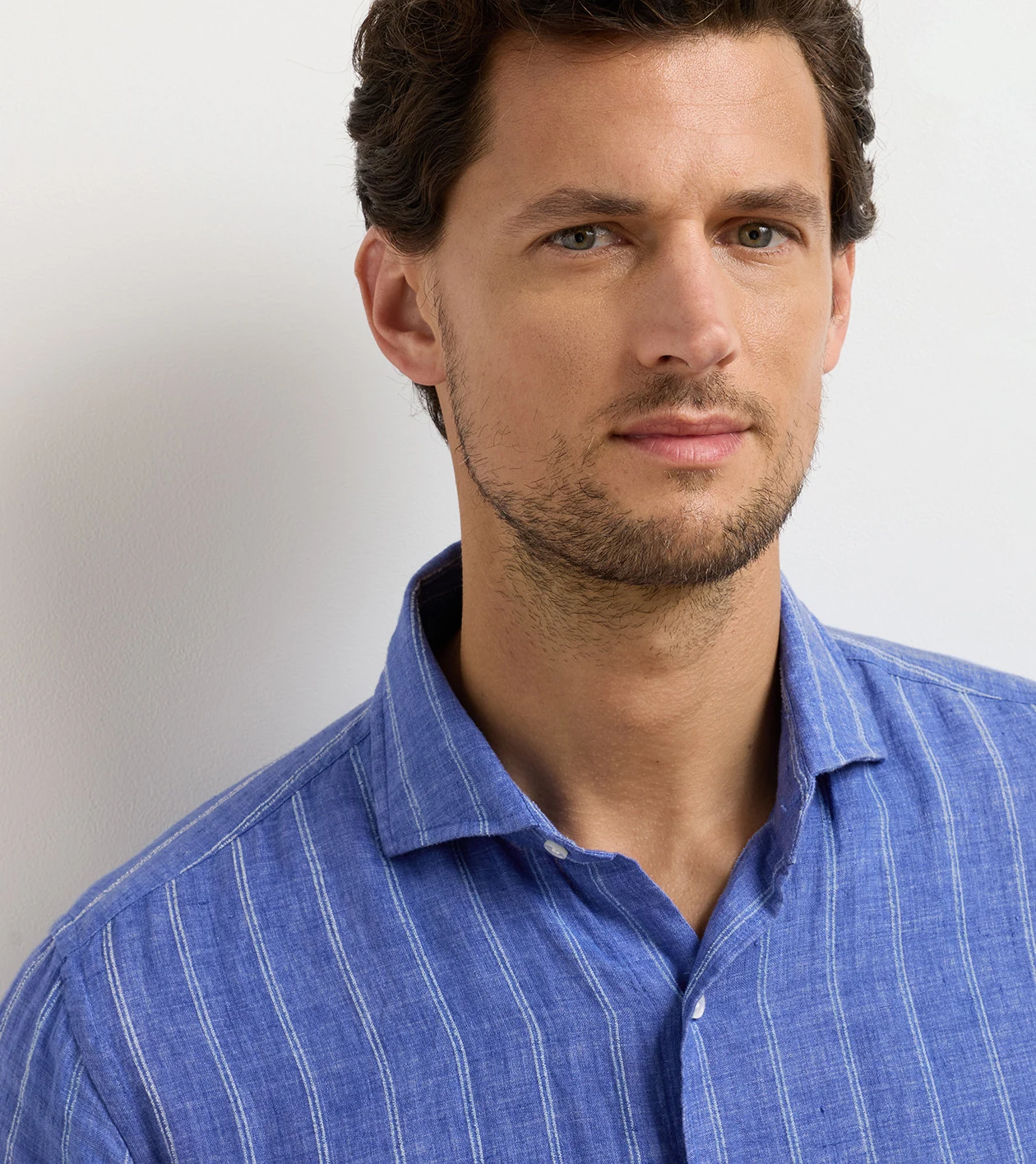 Astino Lino Pencil Stripe Sport Shirt in Dusk Blue - Alternate Image 3