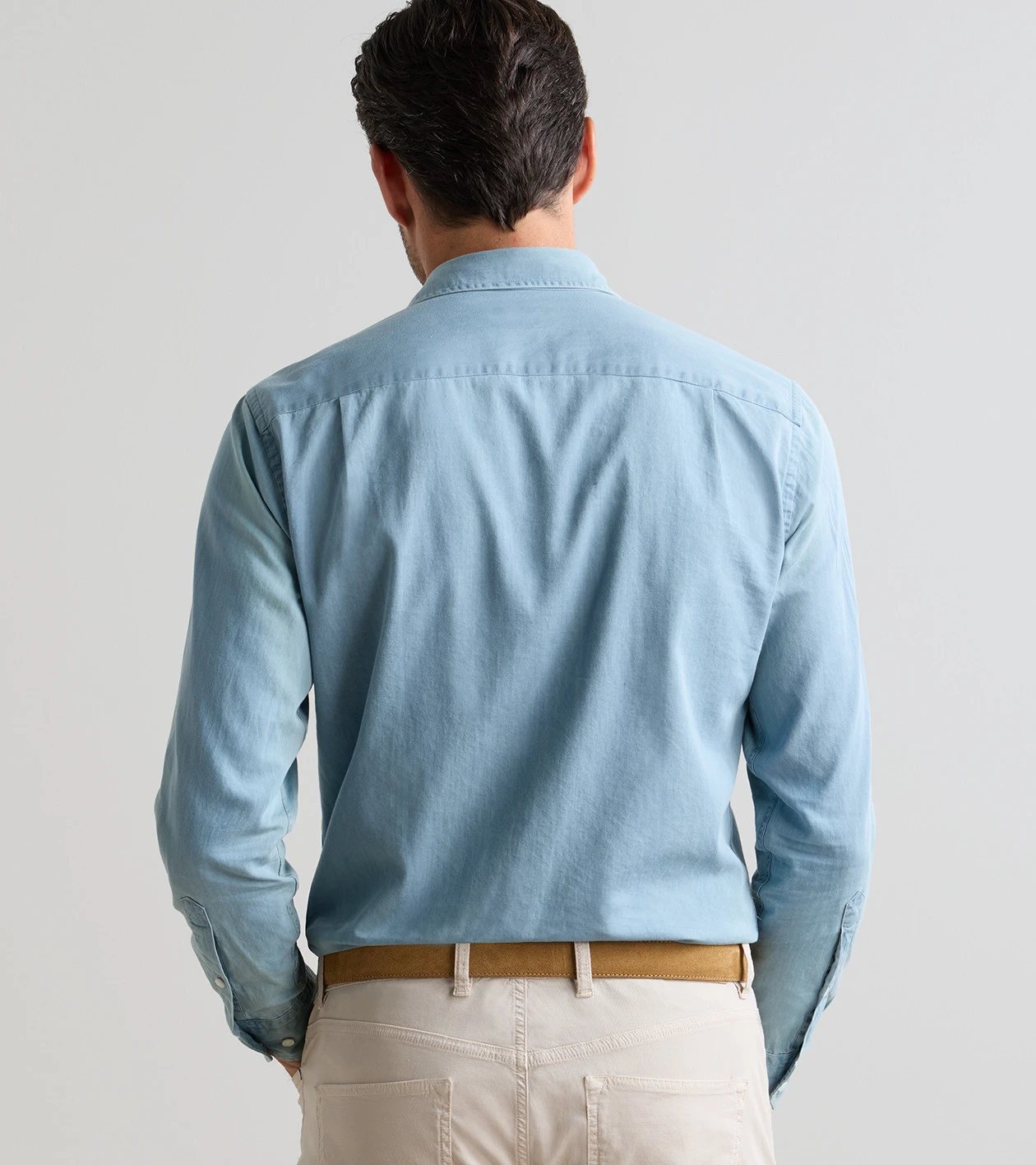 Elio Cotton Sport Shirt in Light Indigo - Alternate Image 2