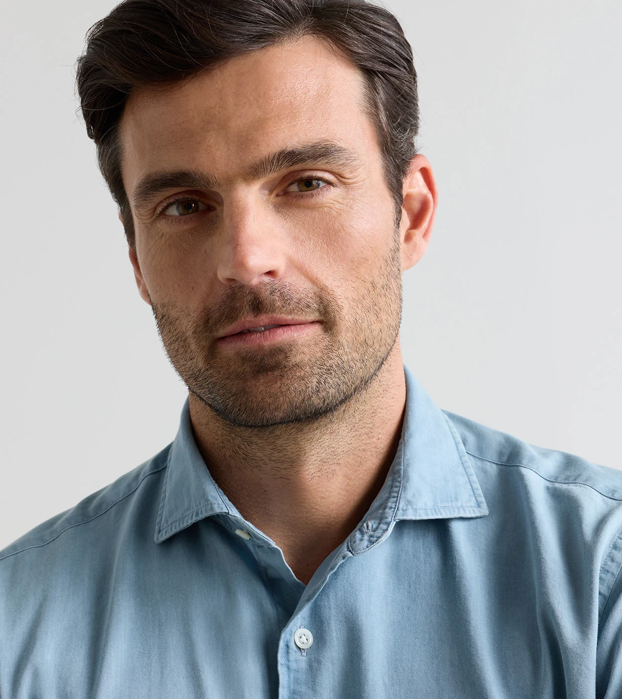Elio Cotton Sport Shirt in Light Indigo - Alternate Image 3
