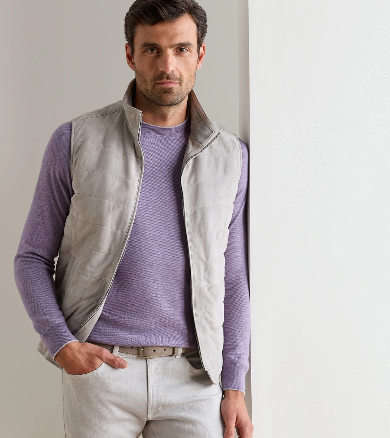 Featherweight Suede Vest in British Grey - Alternate Image 1