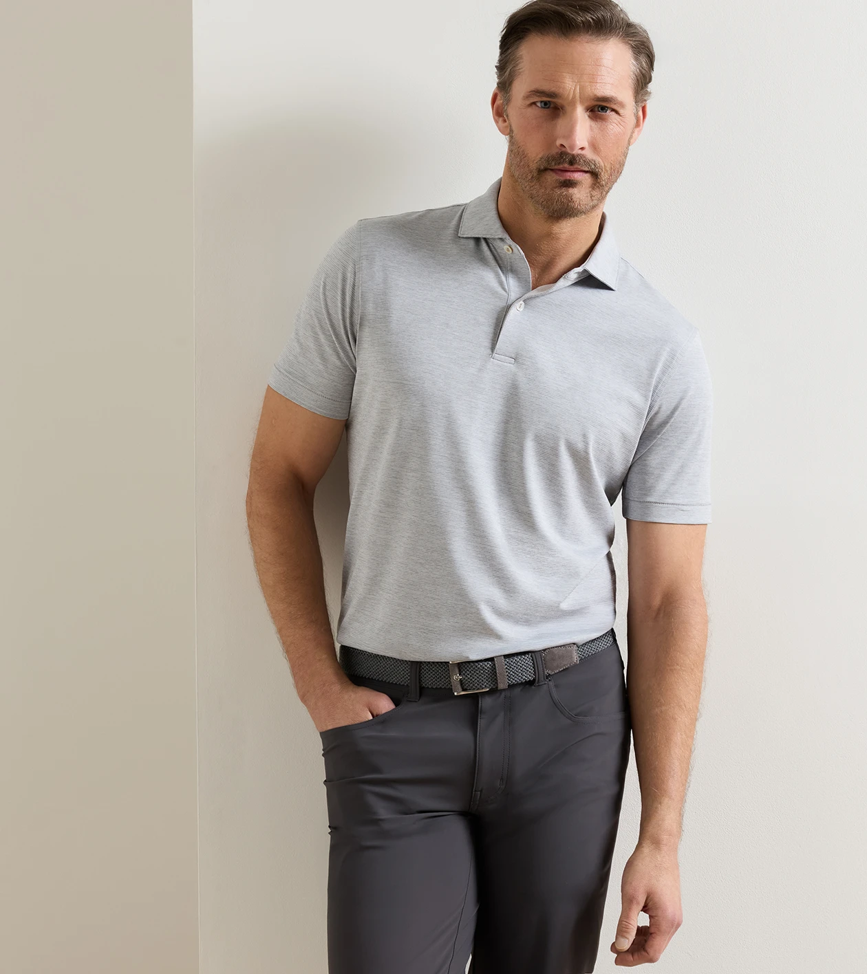 Treble Performance Jersey Polo in Gale Grey - Alternate Image 1