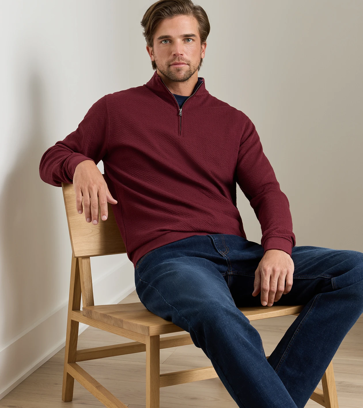 Ridgeline Knit Quarter Zip in Bordeaux - Alternate Image 1