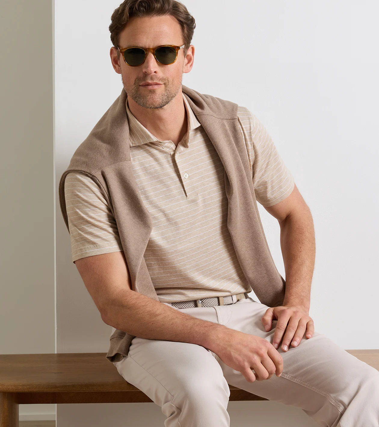 Excursionist Flex Striped Short-Sleeve Polo in TRUFFLE - Alternate Image 2