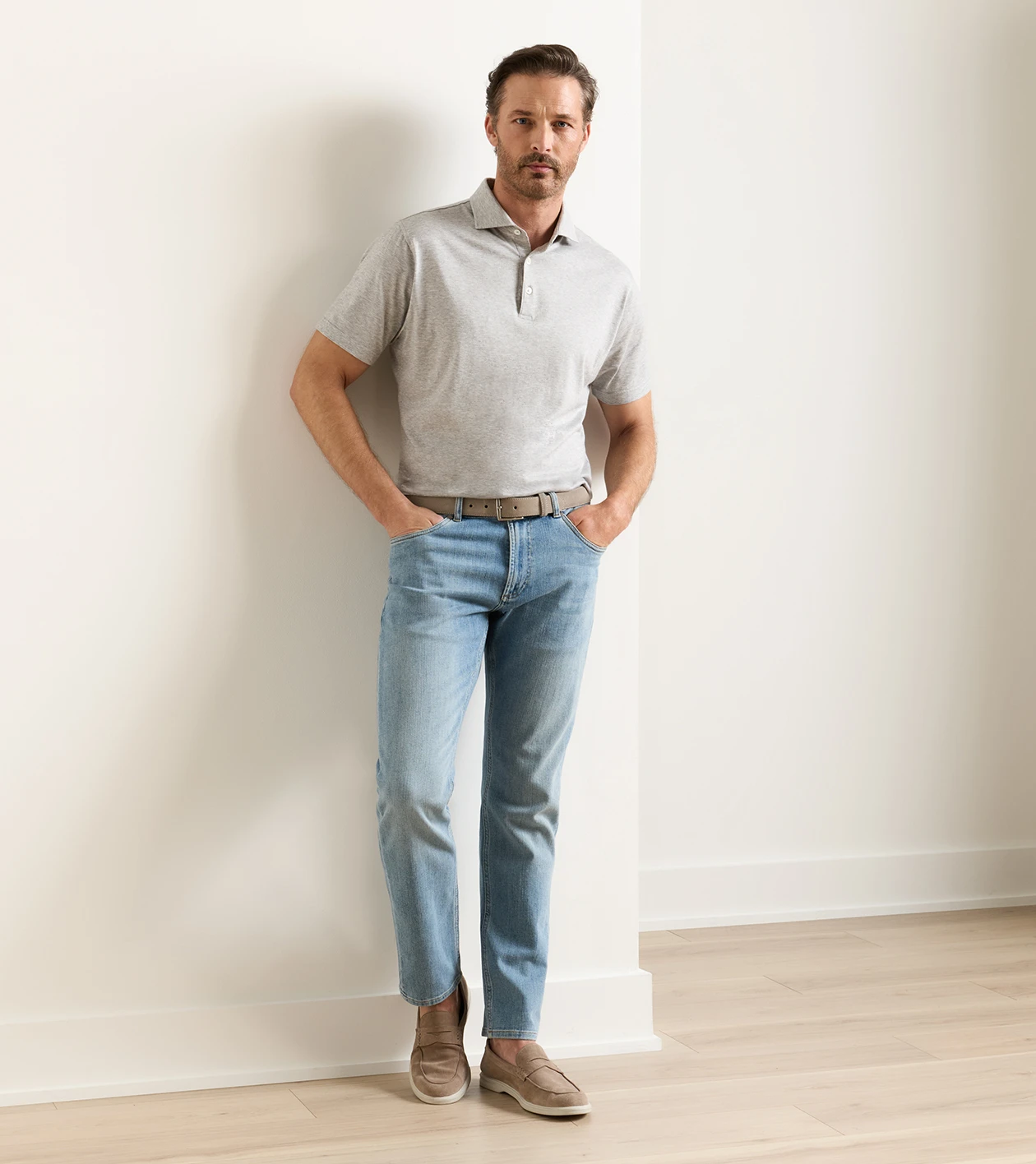 Vintage Washed Five-Pocket Denim in Stone Washed Blue - Alternate Image 1