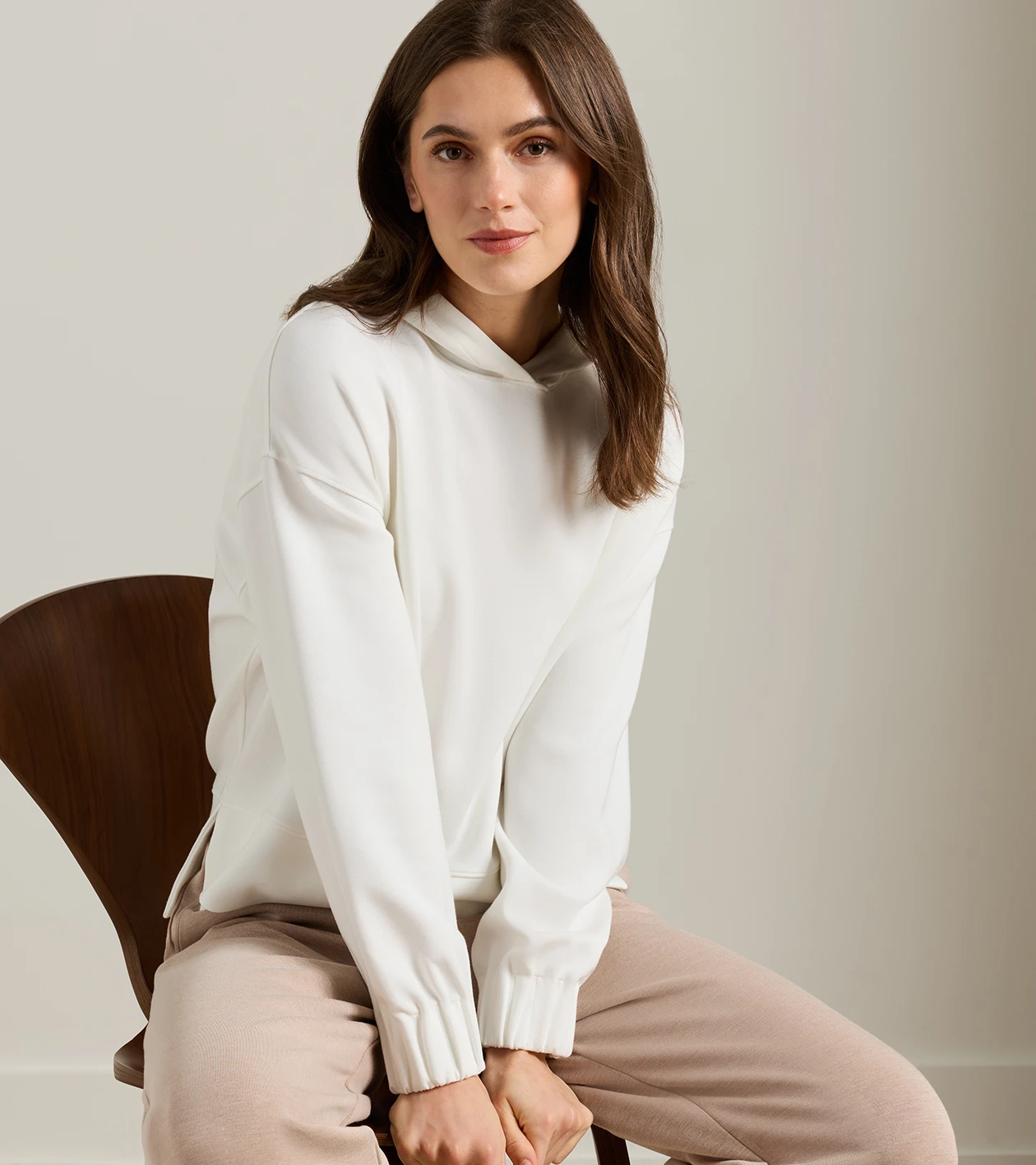 Flora Knit Hoodie in SOFT WHITE - Alternate Image 1