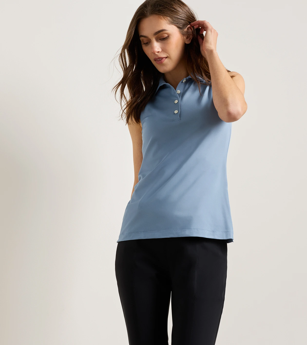 Women's Banded Sport Mesh Sleeveless Button Polo in RAINWATER - Alternate Image 1