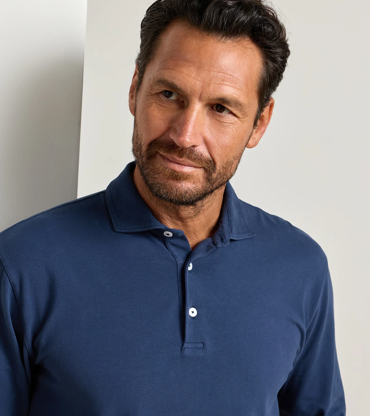 Crown Flex Cotton Long-Sleeve Polo in ATLANTIC NAVY - Alternate Image 3