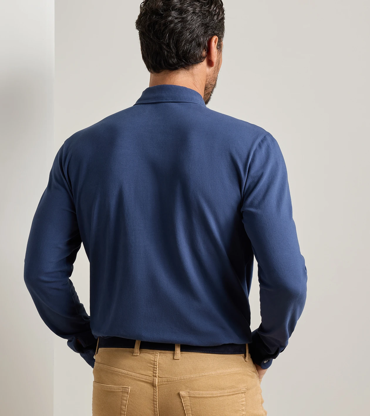 Crown Flex Cotton Long-Sleeve Polo in ATLANTIC NAVY - Alternate Image 2