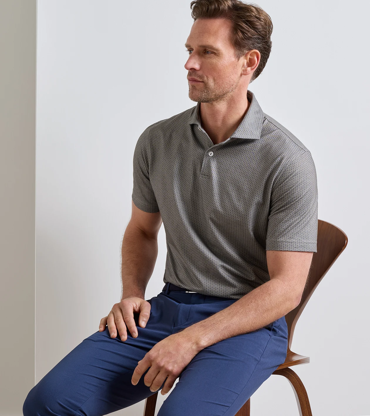 Albatross Diamond Cotton-Blend Piqu&eacute; Polo in Dark Olive - Alternate Image 1