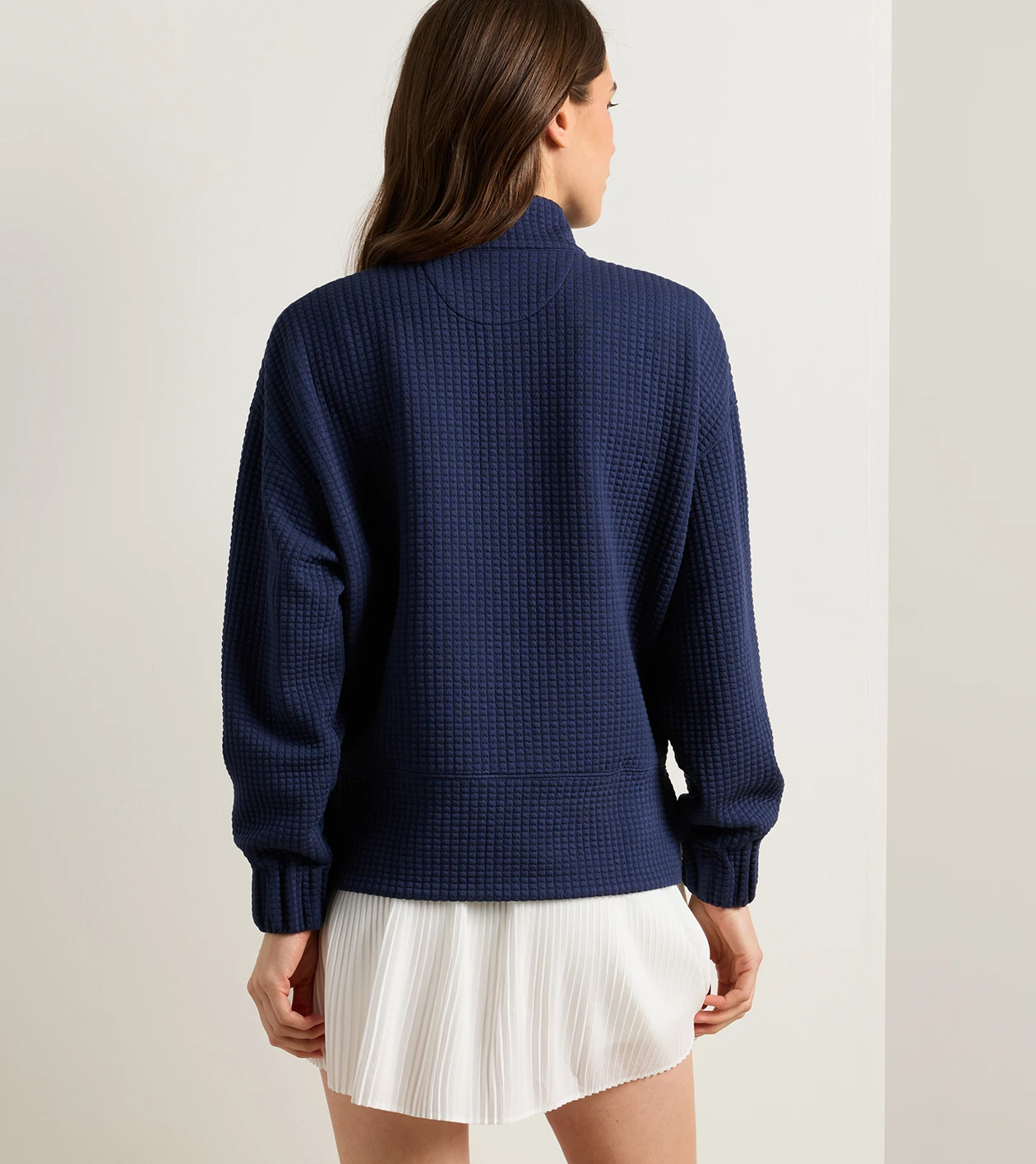Flora Knit Jacquard Half-Zip Pullover in Navy - Alternate Image 2