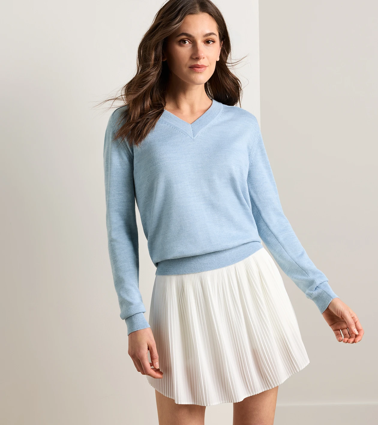 Solarspun Sport Merino V-Neck Sweater in RAINWATER - Alternate Image 1