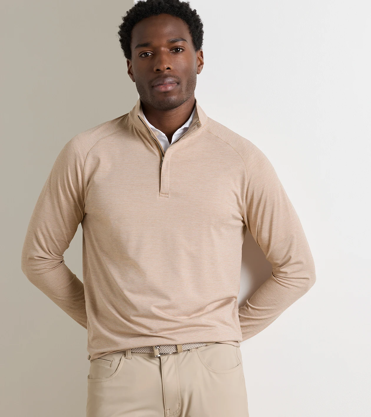 Stealth Stripe Performance Quarter-Zip in LIGHT NUTMEG - Alternate Image 1