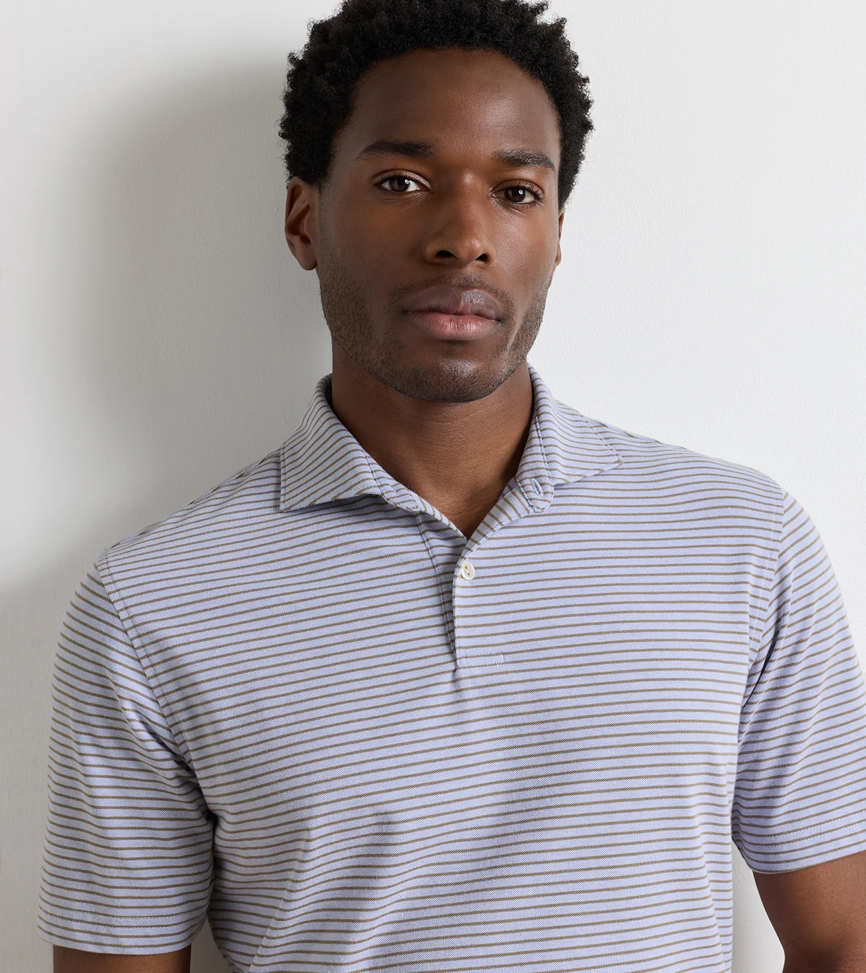Albatross Stripe Cotton-Blend Piqu&eacute; Polo in WINDY BLUE / LIGHT MOCHA - Alternate Image 4