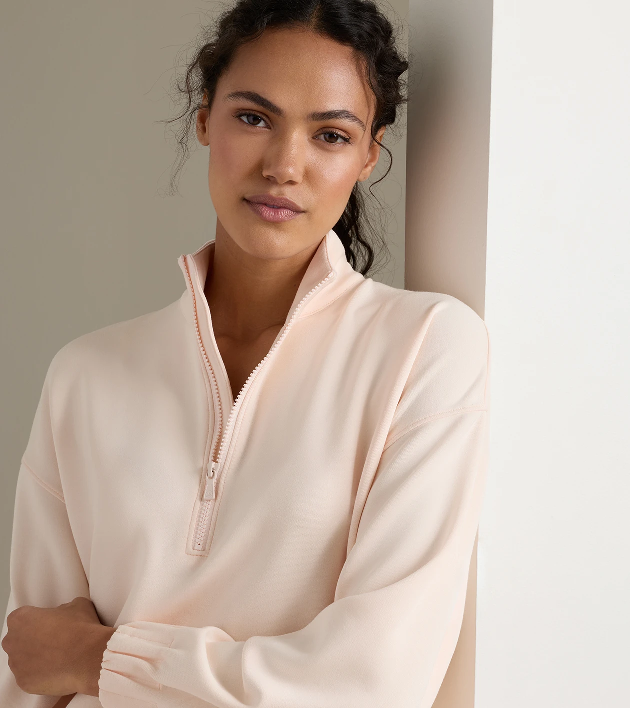 Flora Knit Half-Zip Pullover in ROSEWATER - Alternate Image 3