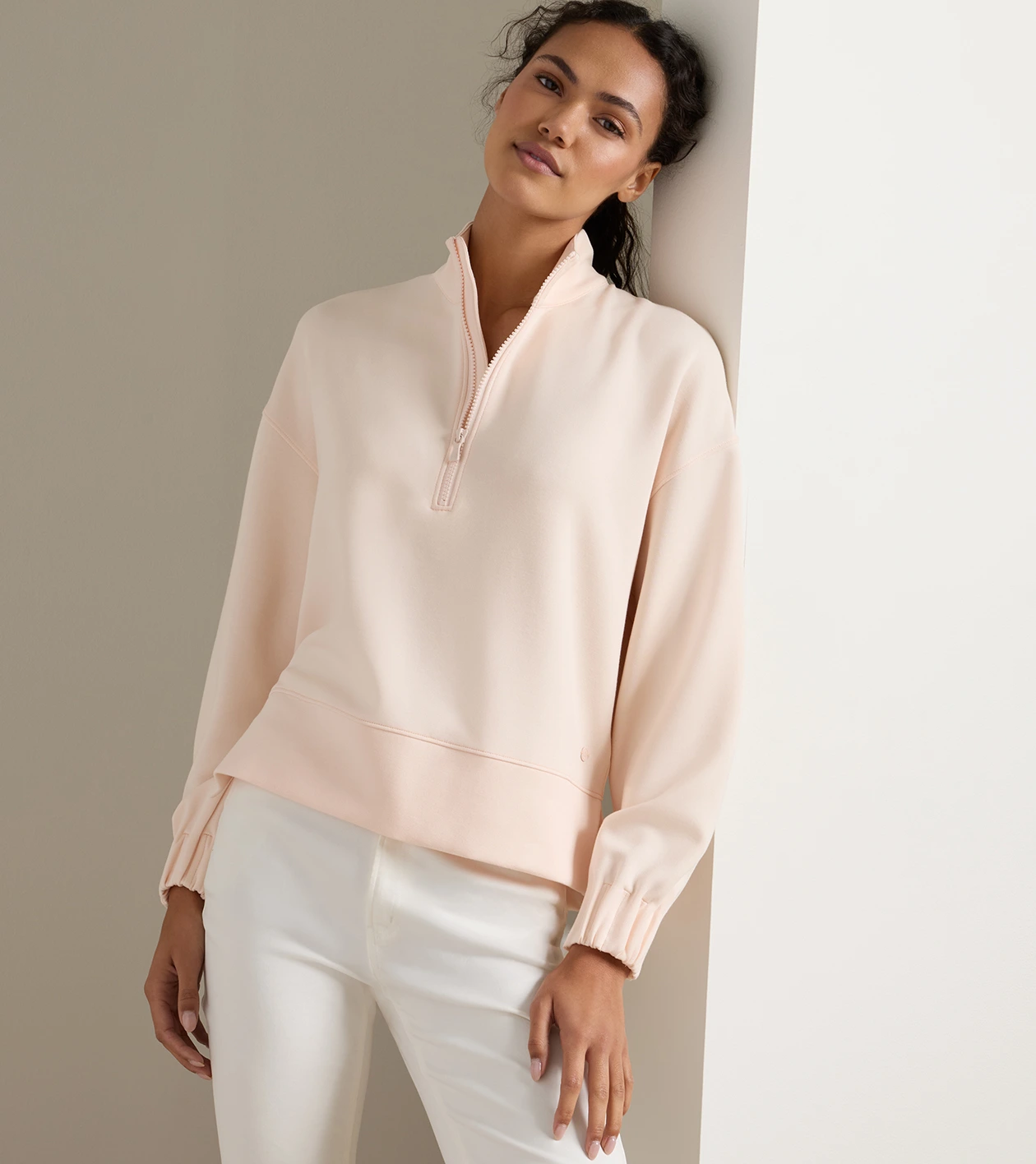 Flora Knit Half-Zip Pullover in ROSEWATER - Alternate Image 1