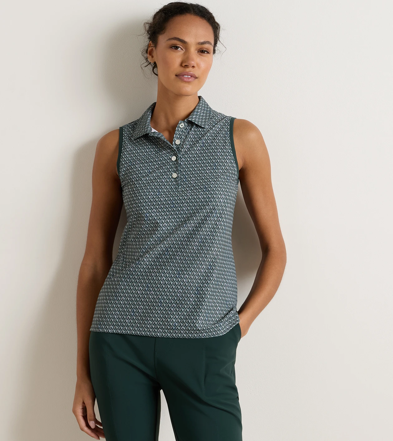 Fresh Cut Banded Sport Mesh Sleeveless Button Polo in PINE BROOK - Alternate Image 1