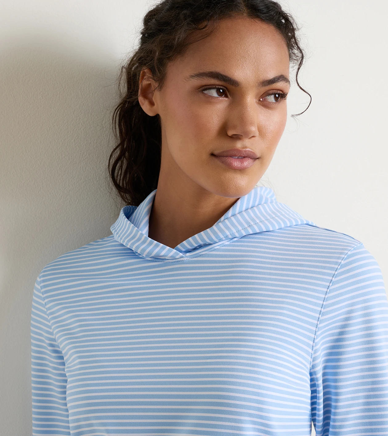 Pine Harbour Stripe Performance Hoodie in Cottage Blue - Alternate Image 4