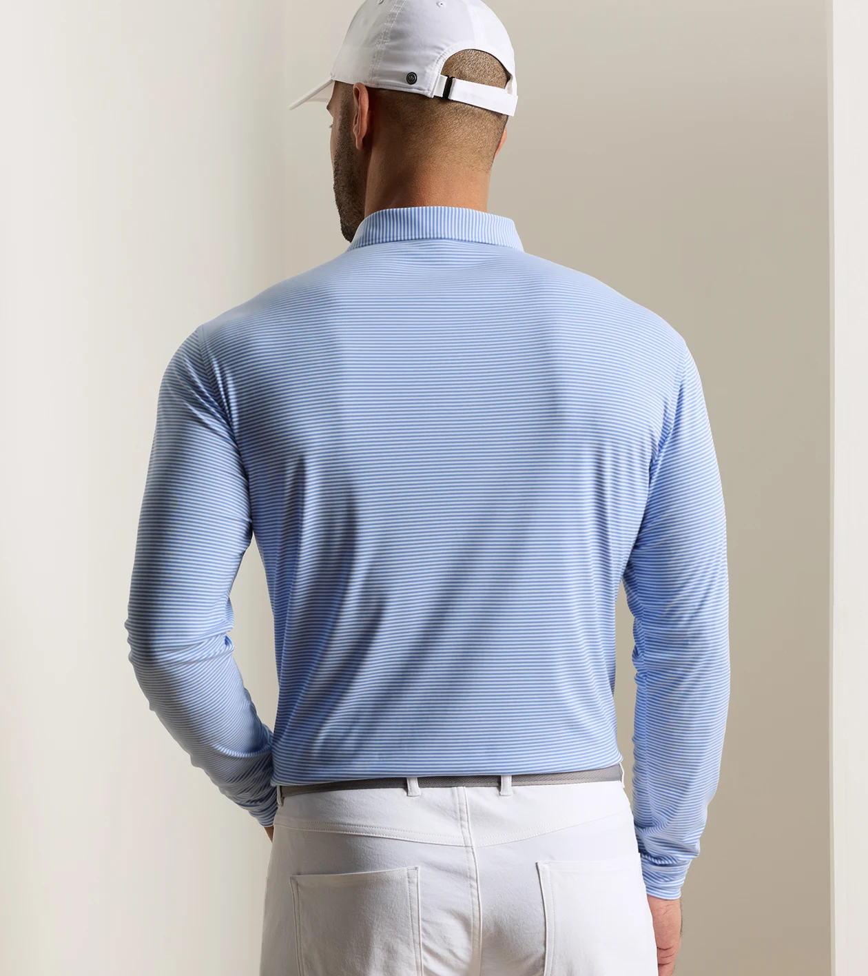 Featherweight Market Stripe Long-Sleeve Performance Polo in HYPER BLUE - Alternate Image 2