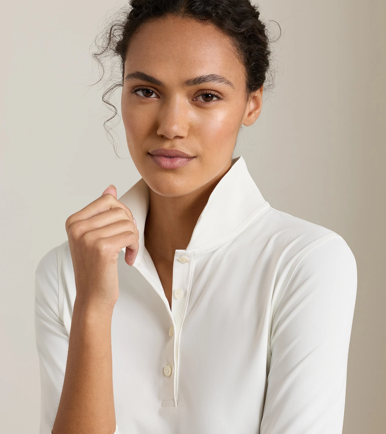 Keswick Long-Sleeve Button Polo in SOFT WHITE - Alternate Image 4