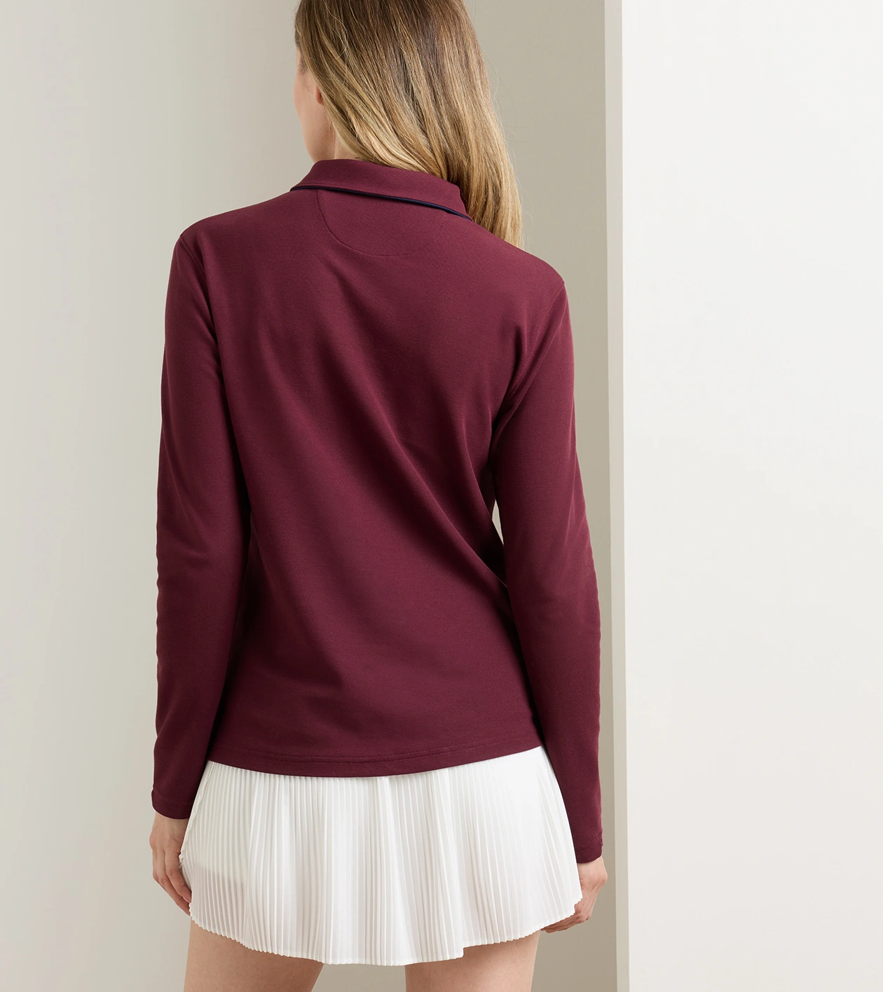 Coolspun Lite Cotton Piqu&eacute; Long Sleeve Polo in OXBLOOD / NAVY - Alternate Image 2
