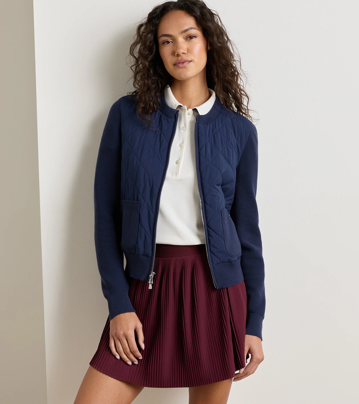 Coolspun Lite Cotton Hybrid Cardigan in Navy - Alternate Image 1