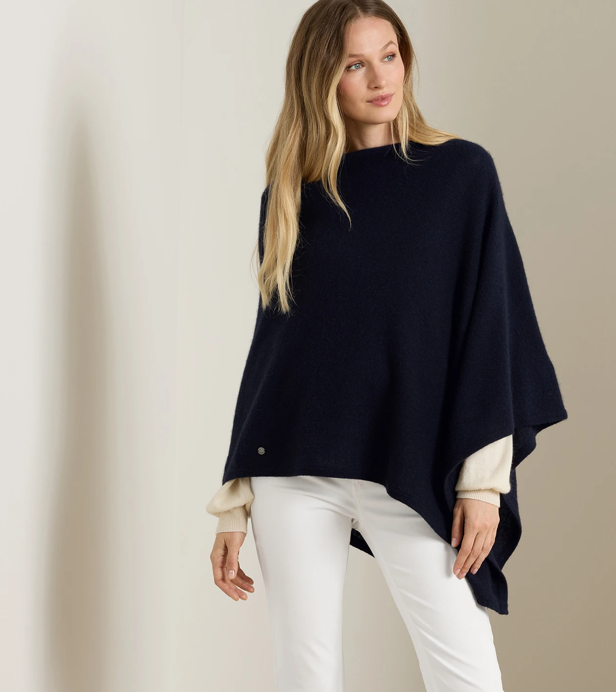 Cashmere Poncho in Navy - Alternate Image 1