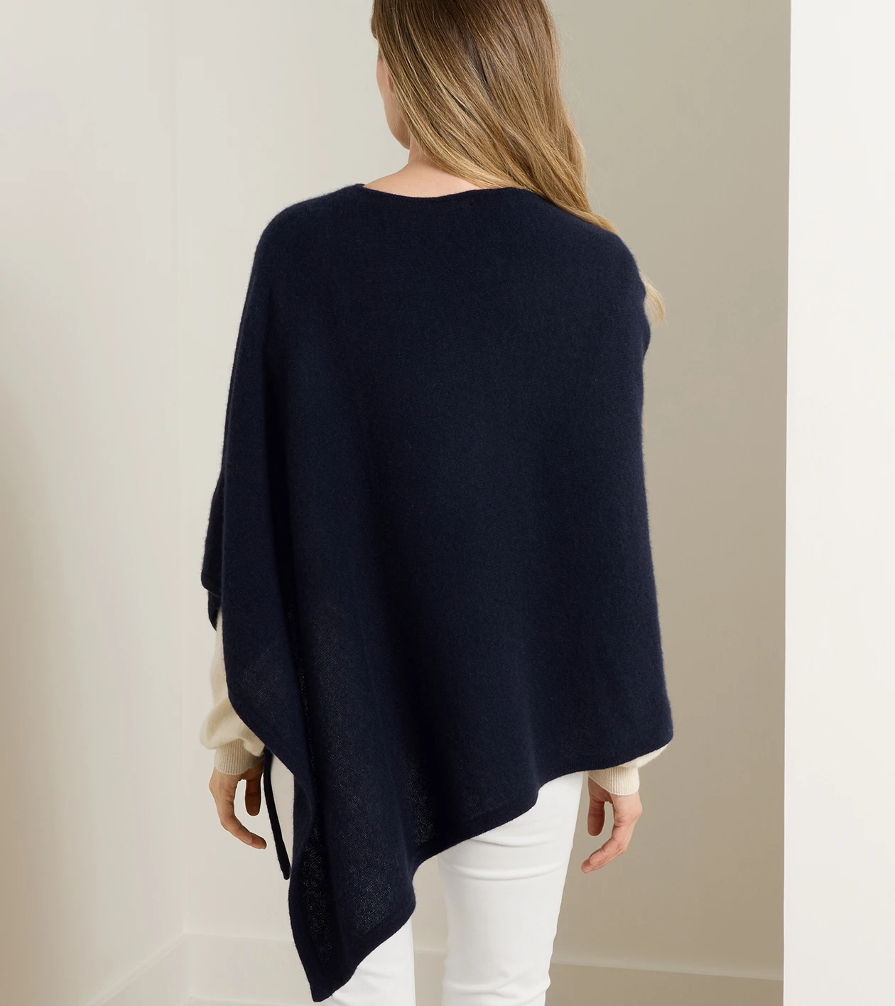 Cashmere Poncho in Navy - Alternate Image 2