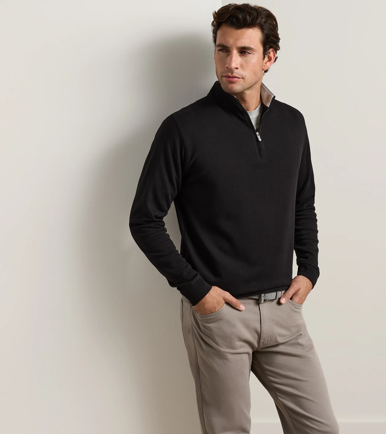 Crown Comfort Quarter-Zip Pullover in Black - Alternate Image 1