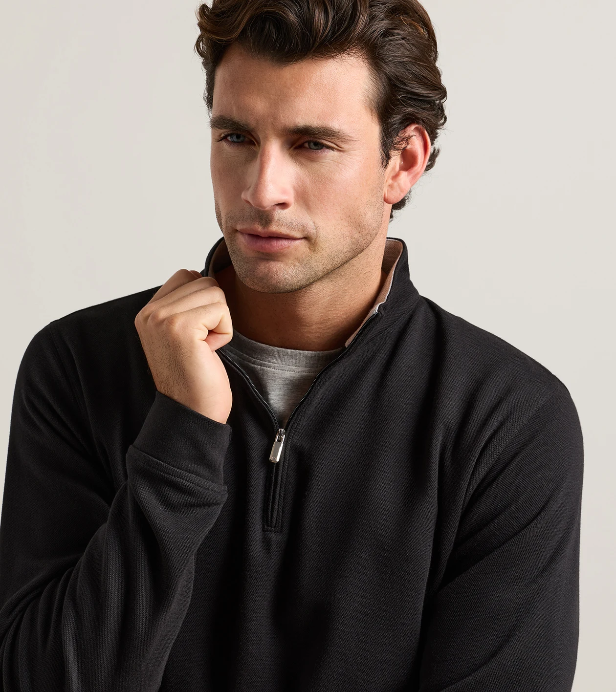 Crown Comfort Quarter-Zip Pullover in Black - Alternate Image 3