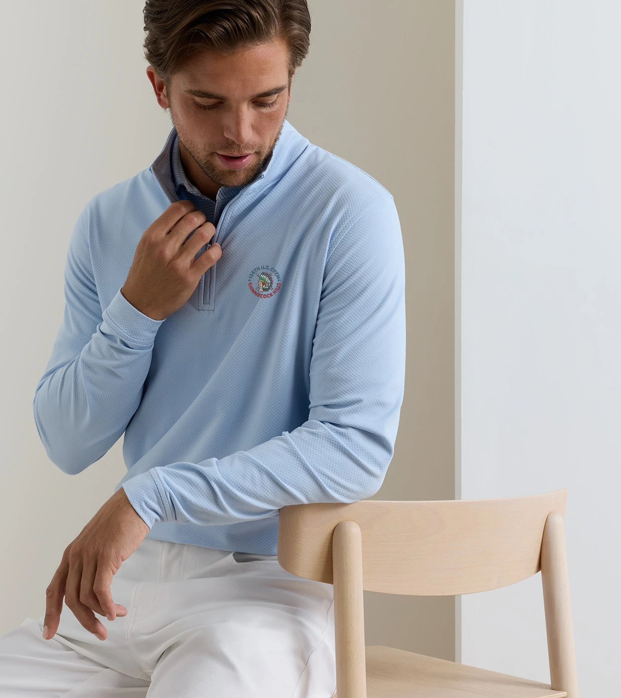 126th U.S. Open Perth Cross-Hatch Performance Quarter-Zip in Stream Blue - Alternate Image 1