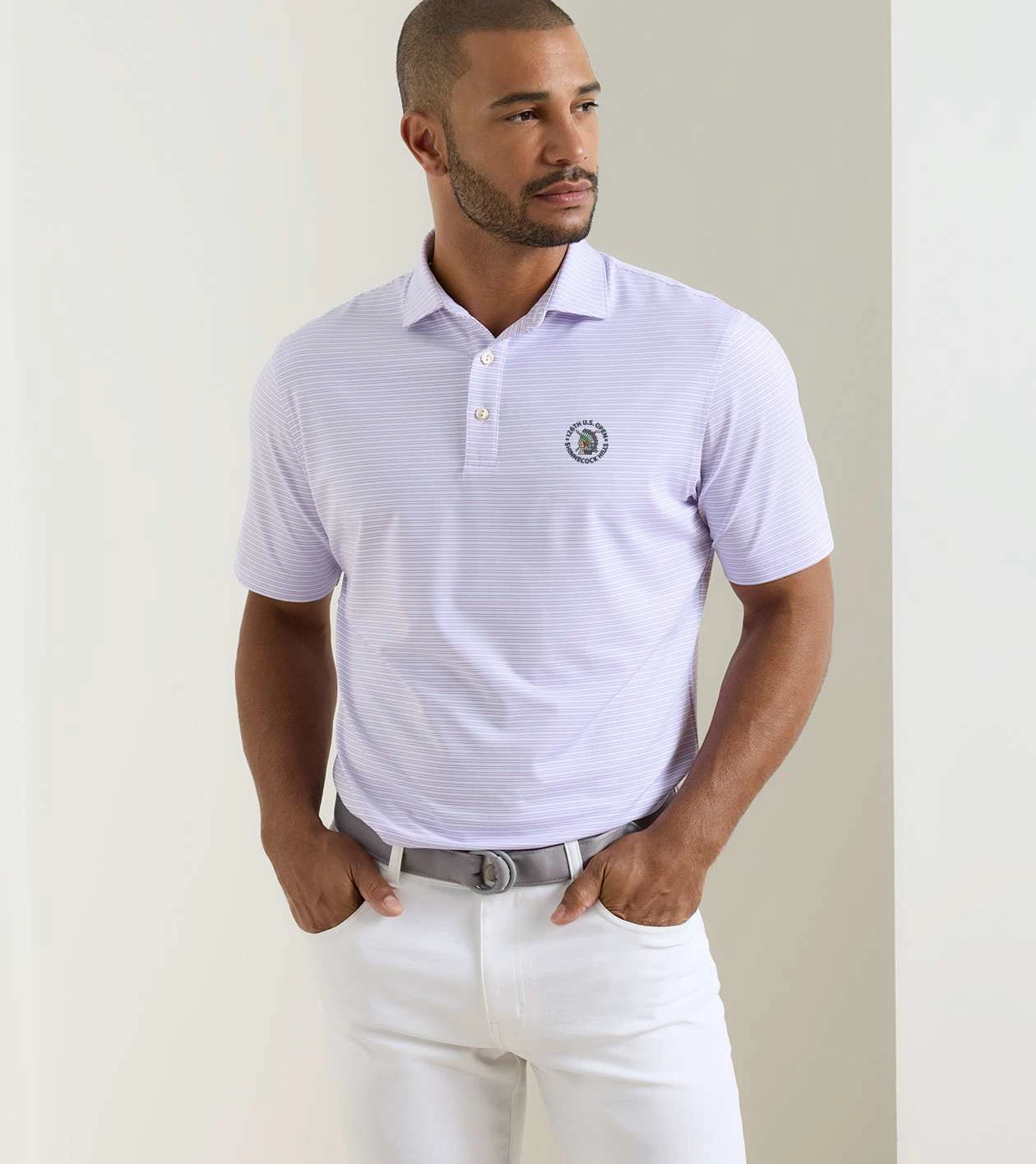 126th U.S. Open Harrington Performance Jersey Polo in White / Purple Iris - Alternate Image 1
