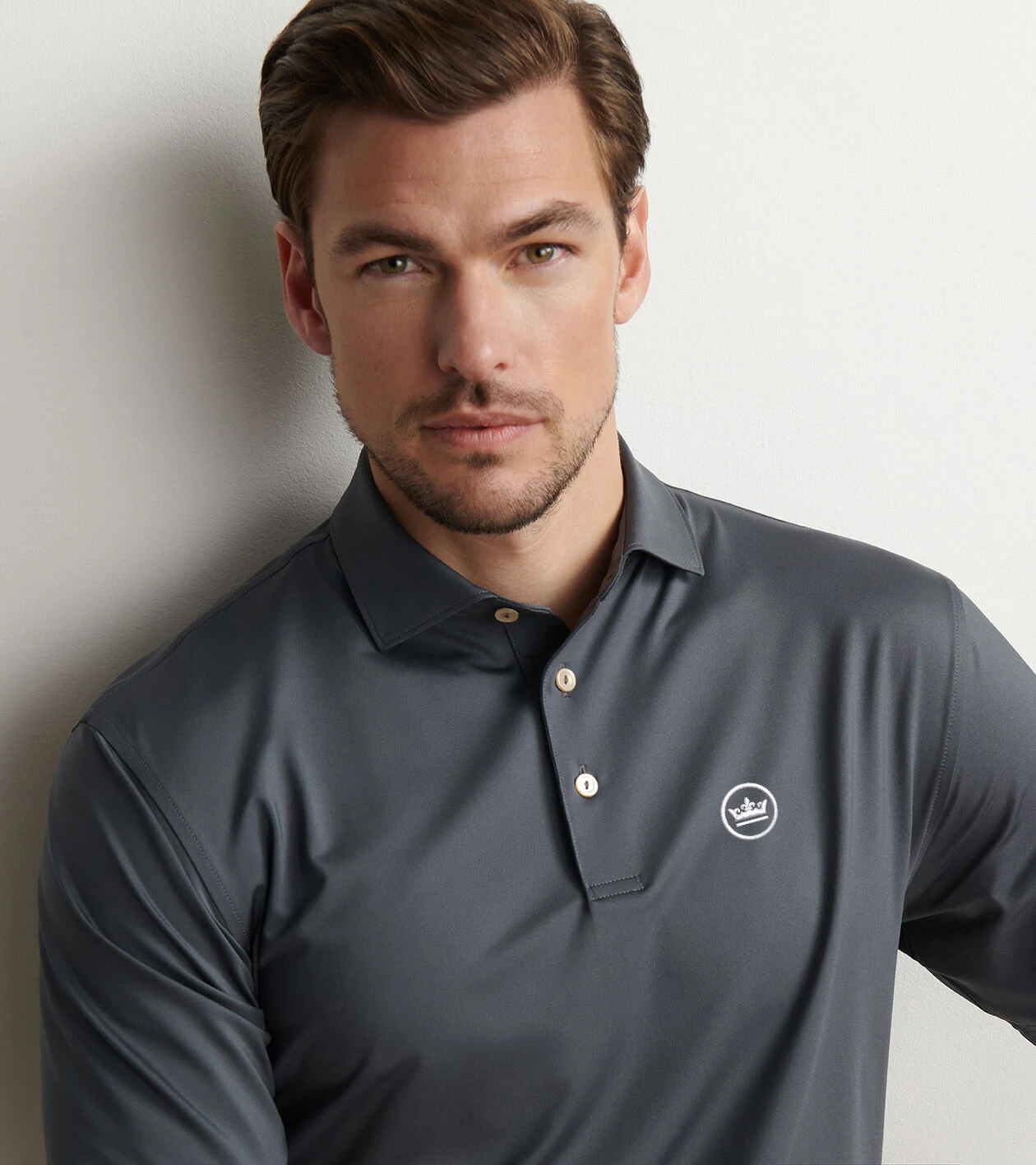 Crown Seal Logo Solid Performance Jersey Polo in Iron - Alternate Image 1
