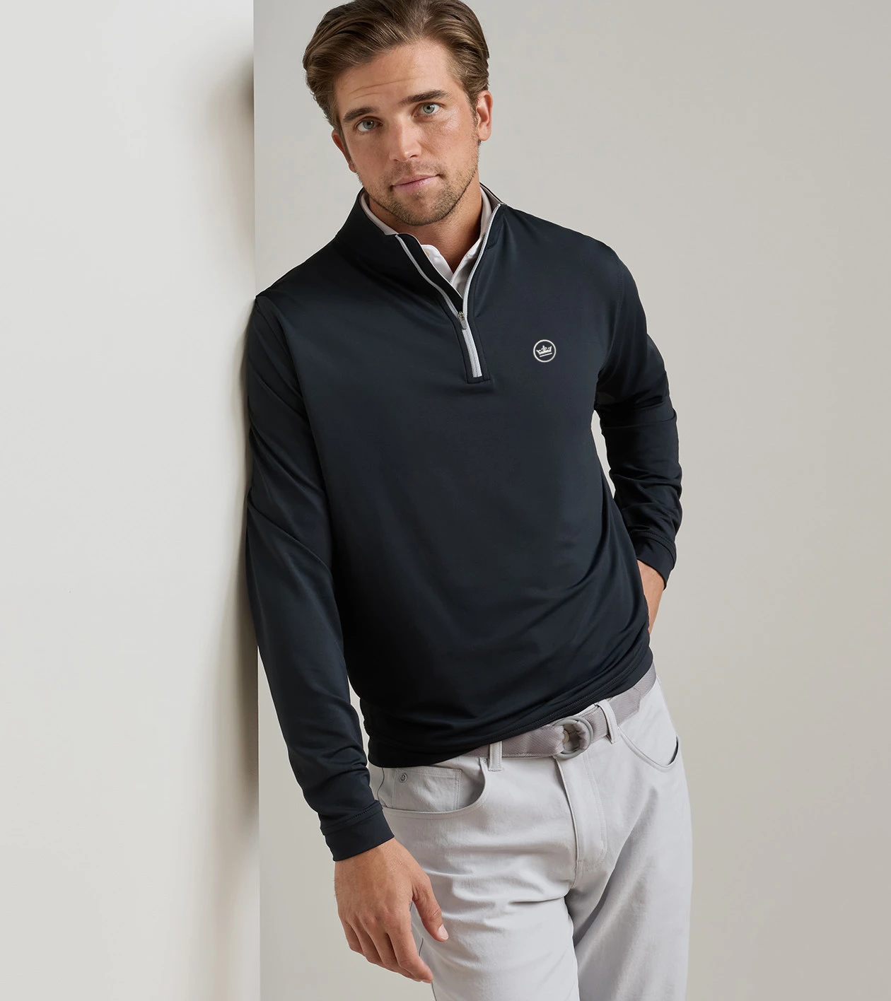 Crown Seal Logo Perth Performance Quarter-Zip in Black - Alternate Image 1