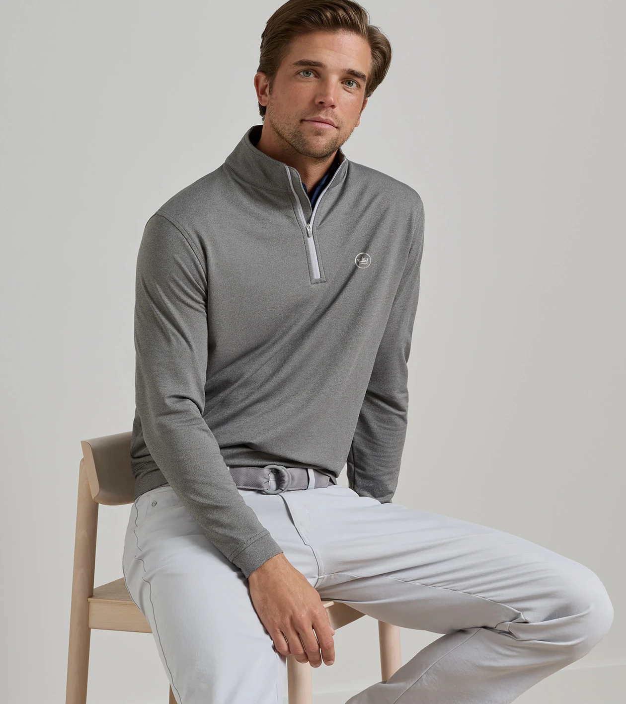 Crown Seal Logo Perth M&eacute;lange Performance Quarter-Zip in Smoke - Alternate Image 1