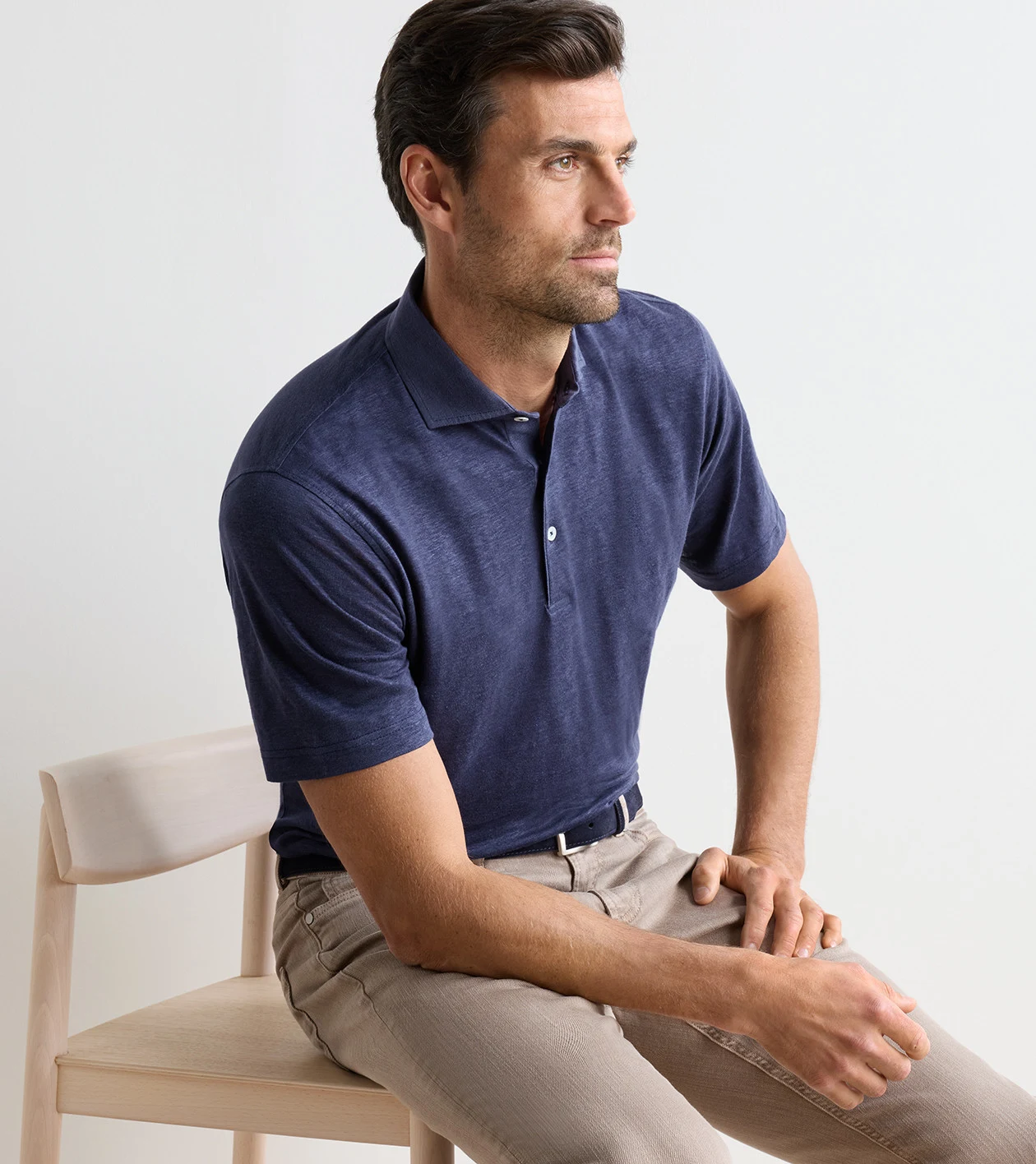 Astino Linen Polo in Navy - Alternate Image 1