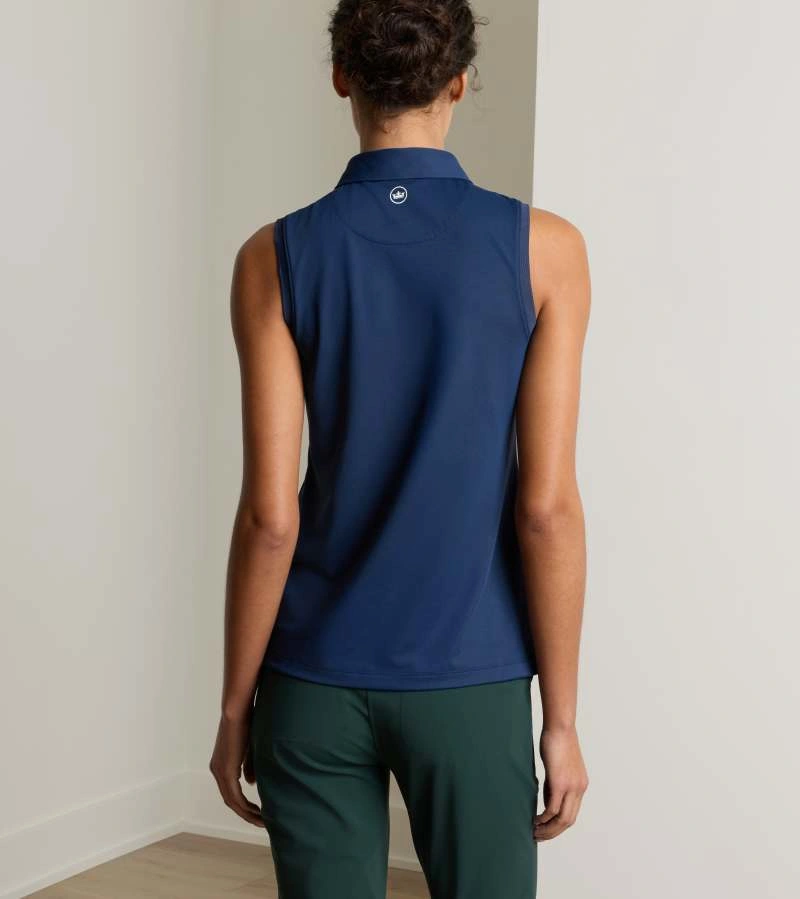 Women's Banded Sport Mesh Sleeveless Button Polo in Navy - Alternate Image 2