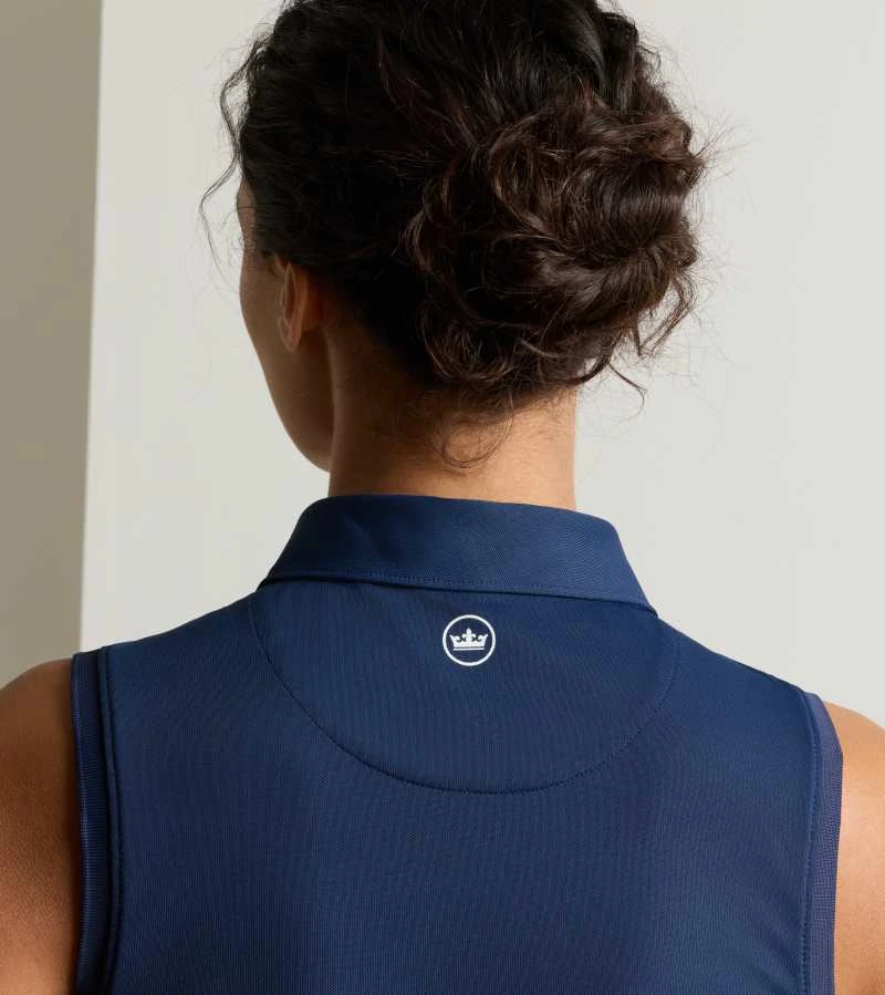 Women's Banded Sport Mesh Sleeveless Button Polo in Navy - Alternate Image 3
