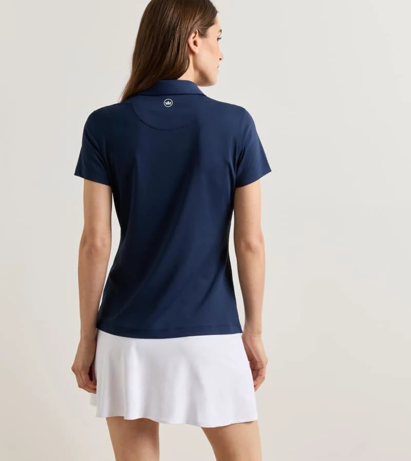 Women's Short Sleeve Button Polo in Navy - Alternate Image 2