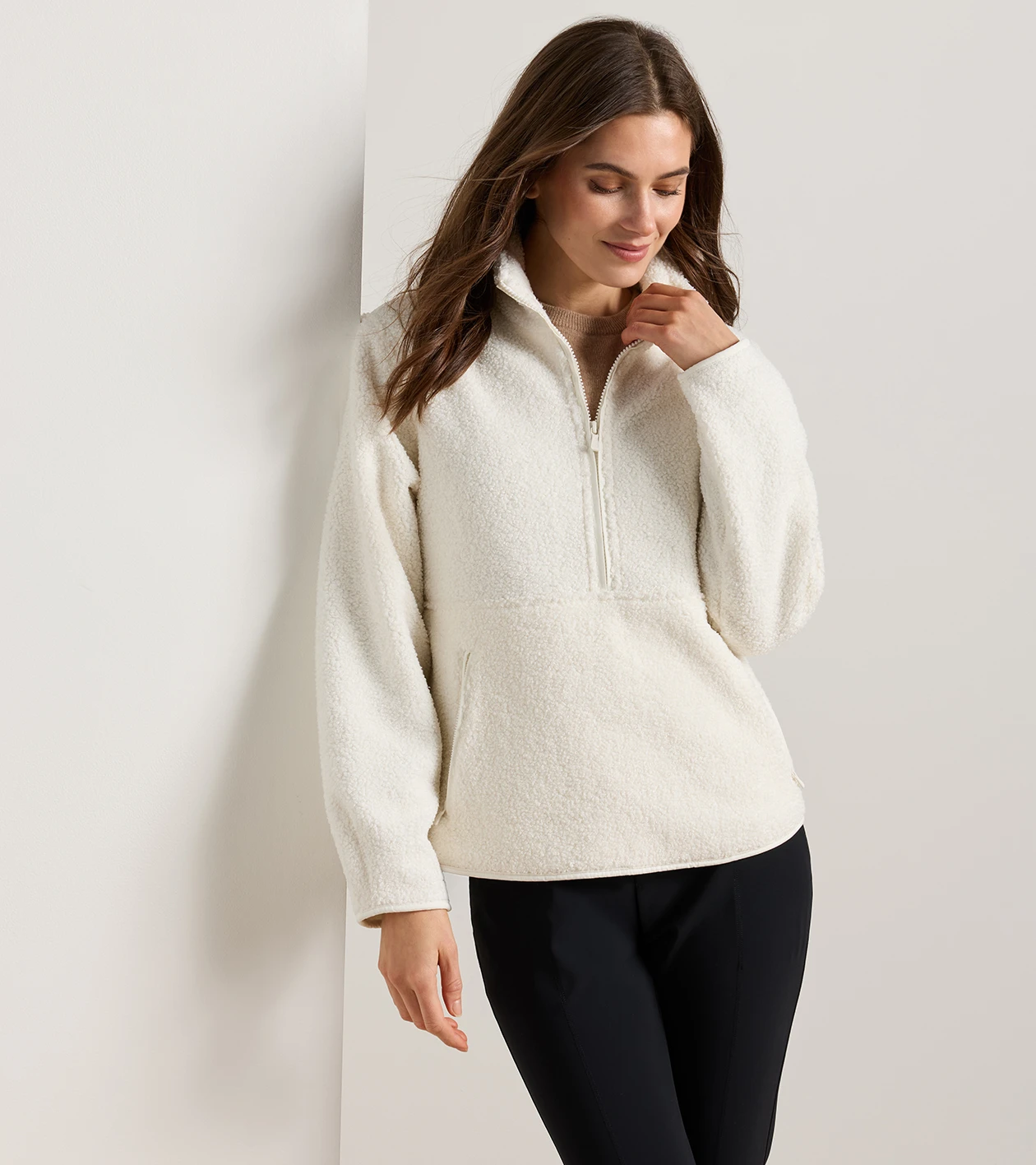 Tilly Bonded Sherpa Half Zip in SOFT WHITE - Alternate Image 1
