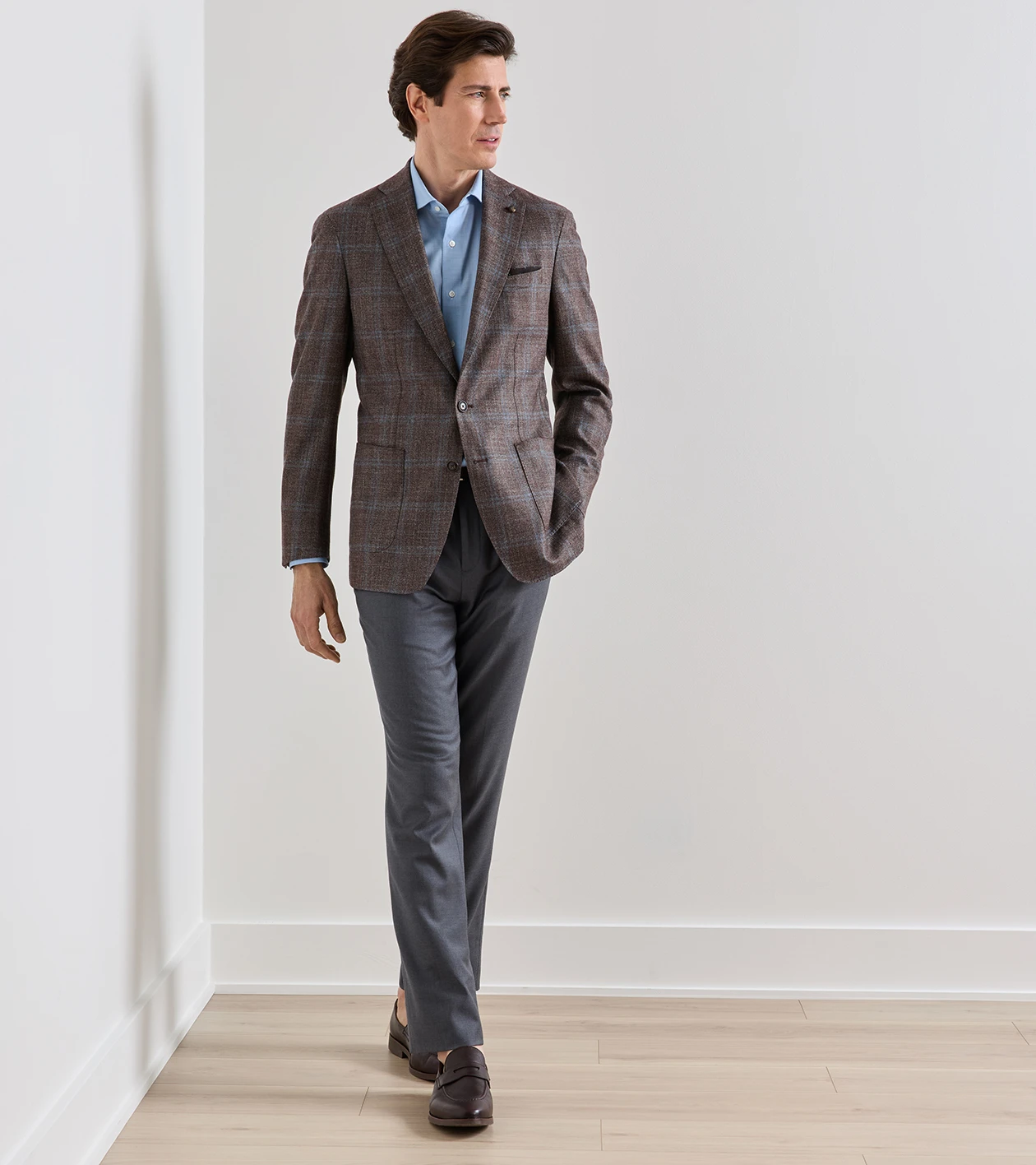 Arden Windowpane Soft Jacket in ASH BROWN - Alternate Image 1