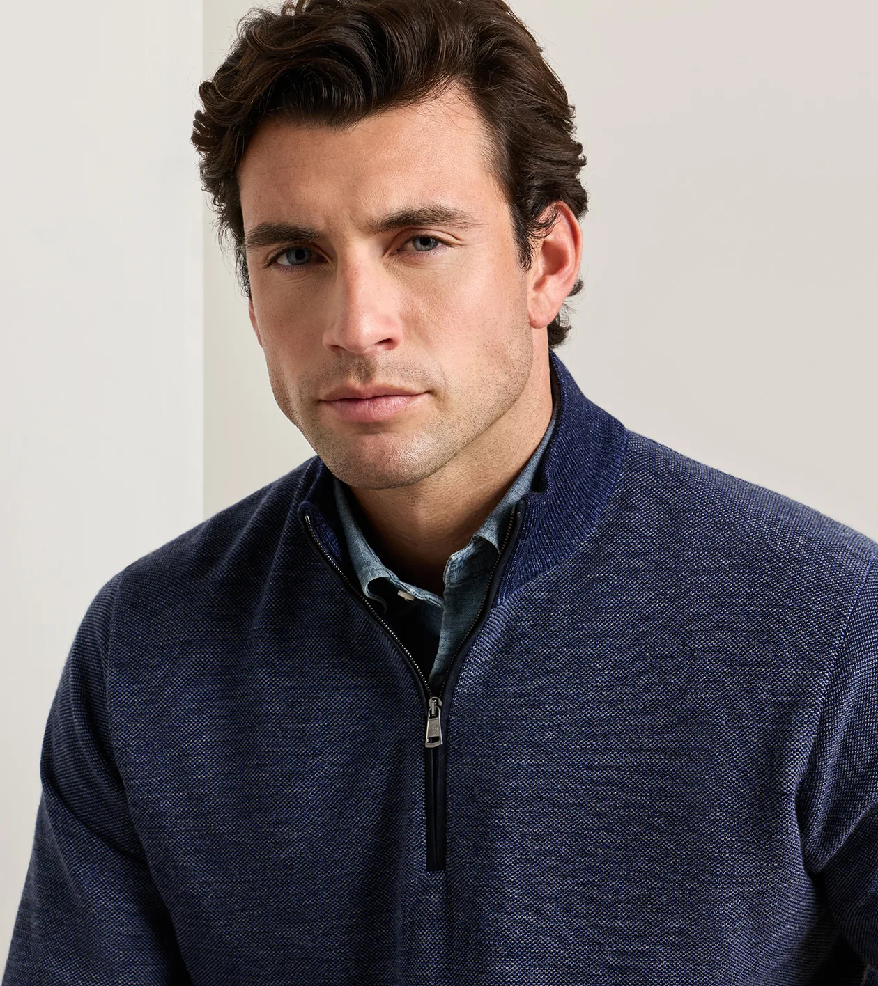 Blair Birdseye Quarter-Zip Sweater in Navy - Alternate Image 3