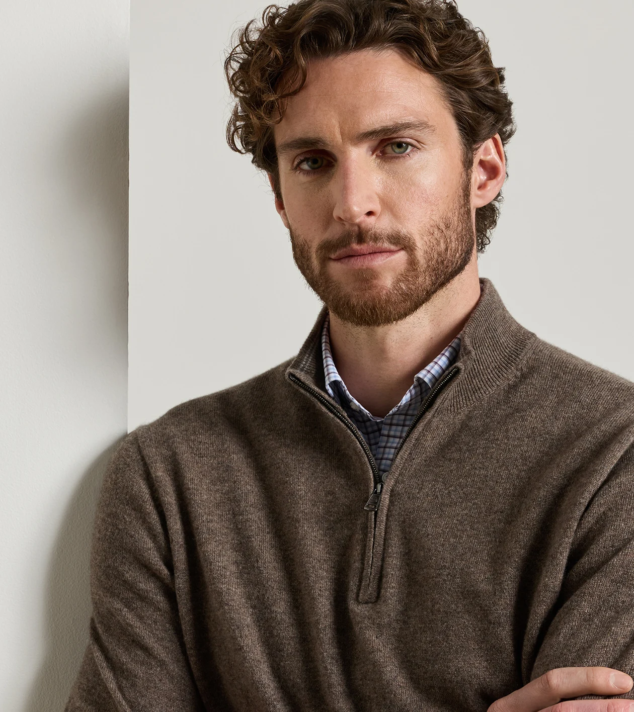 Crown Anniversary Cashmere Quarter Zip Sweater in SAWGRASS - Alternate Image 4