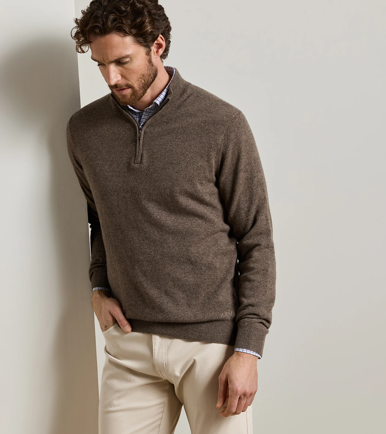 Crown Anniversary Cashmere Quarter Zip Sweater in SAWGRASS - Alternate Image 1
