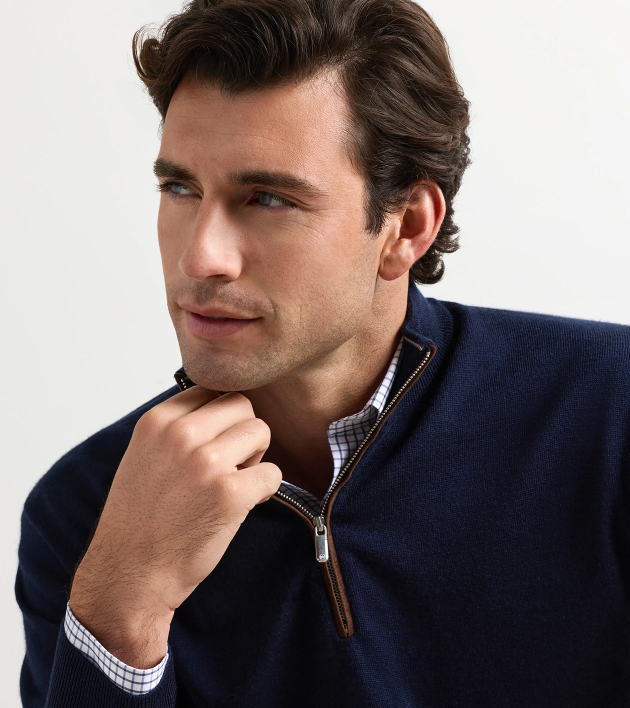 Autumn Crest Suede Trim Quarter-Zip in Navy - Alternate Image 3