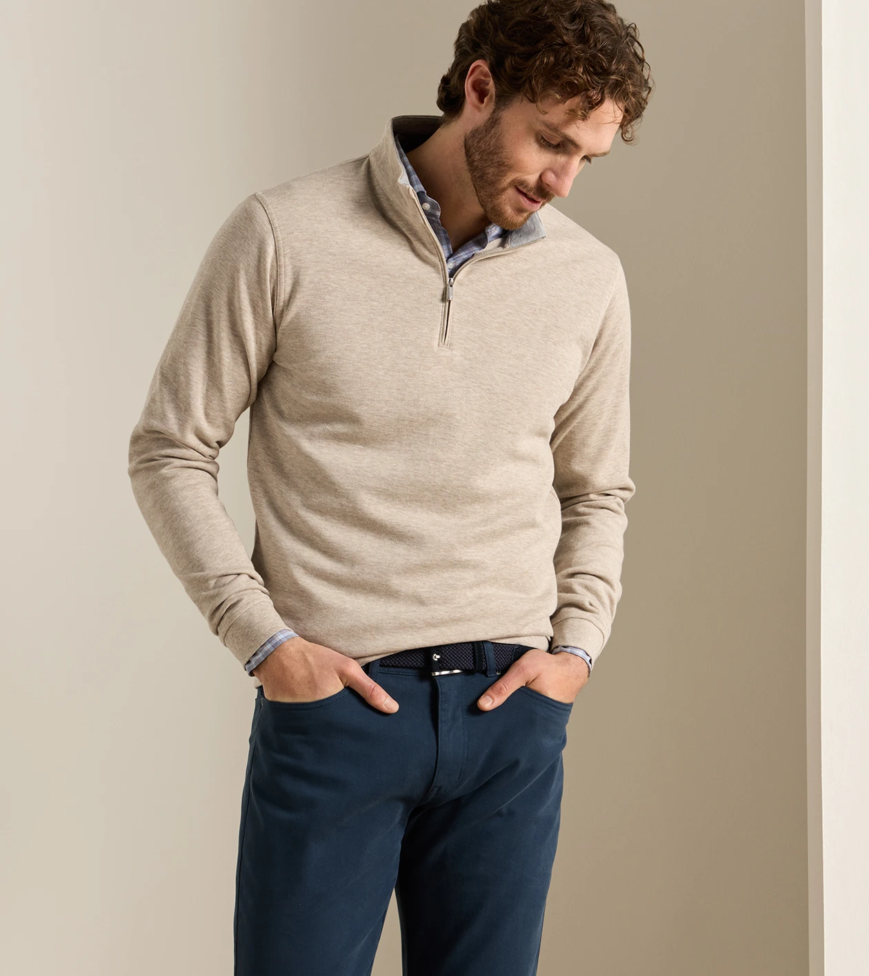 Crown Comfort Quarter-Zip Pullover in Stone - Alternate Image 1