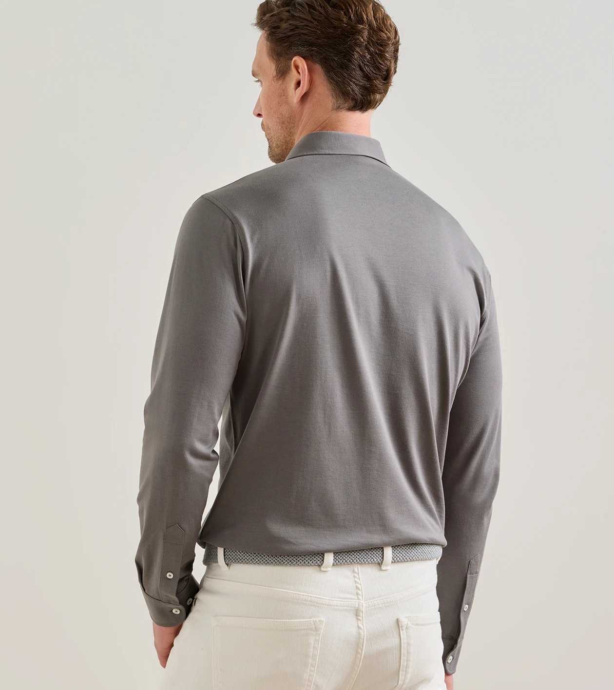 Ashby Silk Cotton Longsleeve Polo in Argento - Alternate Image 2