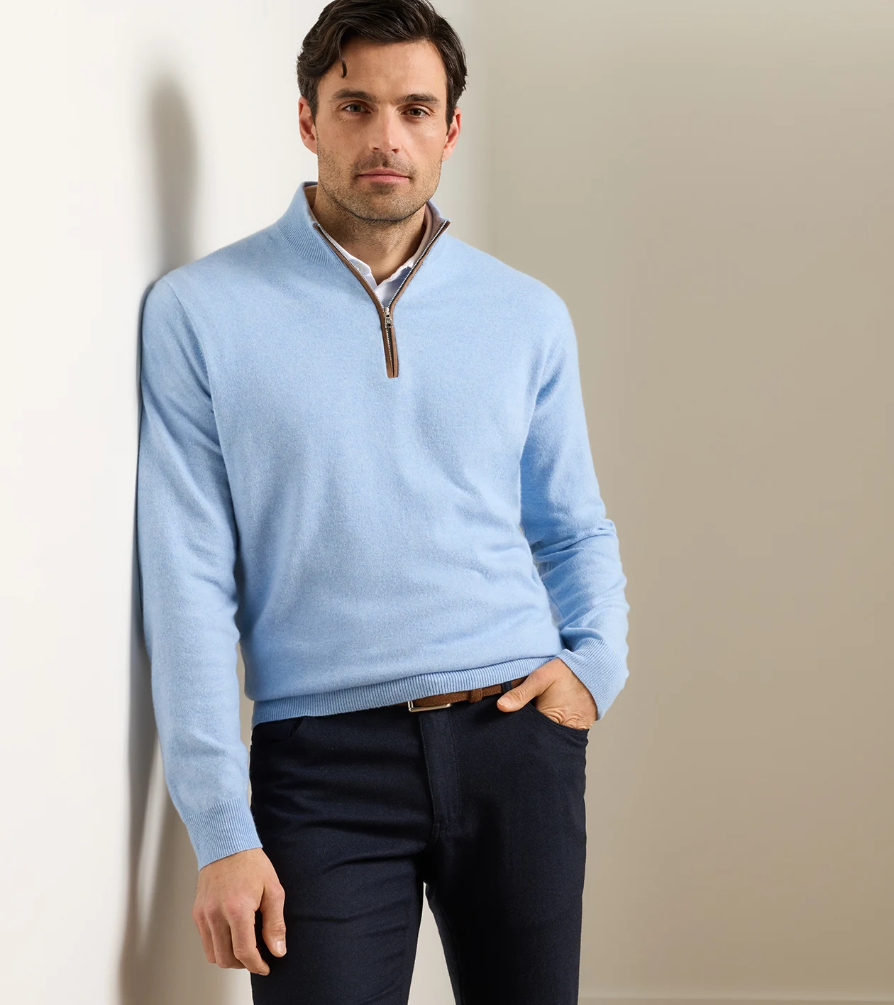 Artisan Crafted Cashmere Flex Quarter-Zip in Blue Frost - Alternate Image 1